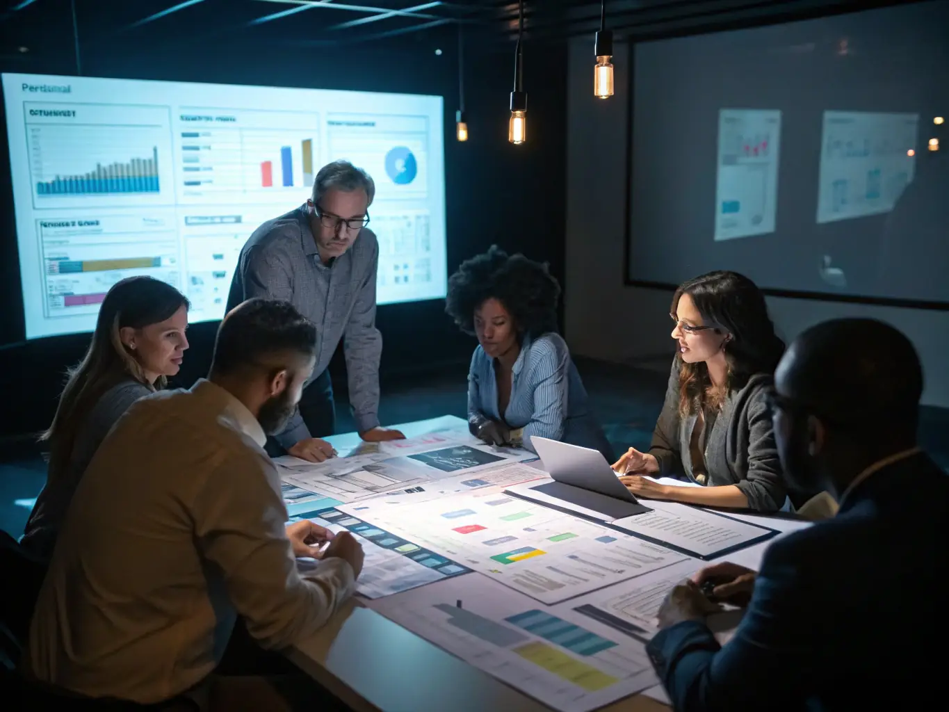 An image illustrating a strategic planning session with charts and graphs, representing digital strategy development.