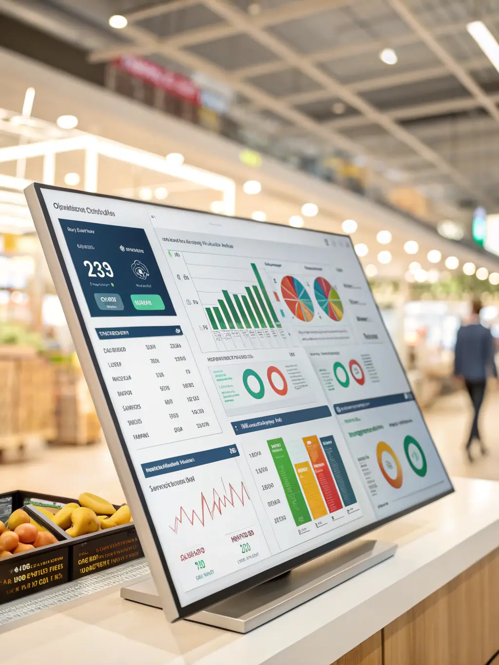 A detailed image of an AI dashboard displaying real-time market trend analysis for the European e-commerce market, highlighting key consumer behavior patterns and emerging product demands.